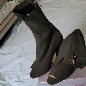 Olive Green Peep Toe Ankle Boots